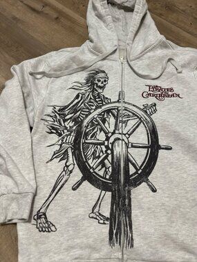 Disney Pirates of the Caribbean Skeleton Ship Wheel Zip Up Hoodie Gray Large L